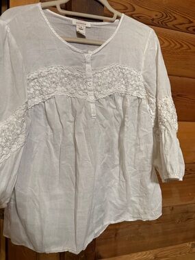 Sundance White Cotton Embroidered Peasant Blouse